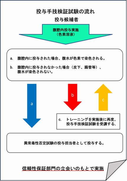 異常毒性否定試験：投与手技検証試験の流れ