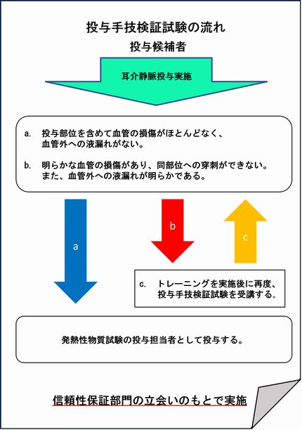 発熱性物質試験：投与手技検証試験の流れ